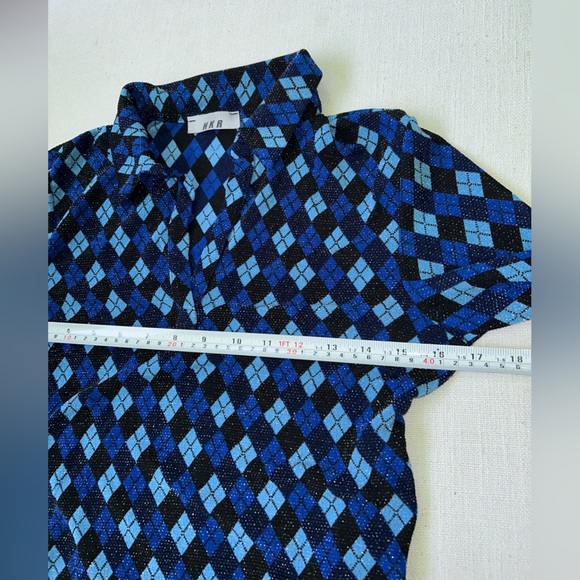 HKR collections | vintage v-neck blue and black plaid top | size M - Picture 5 of 7